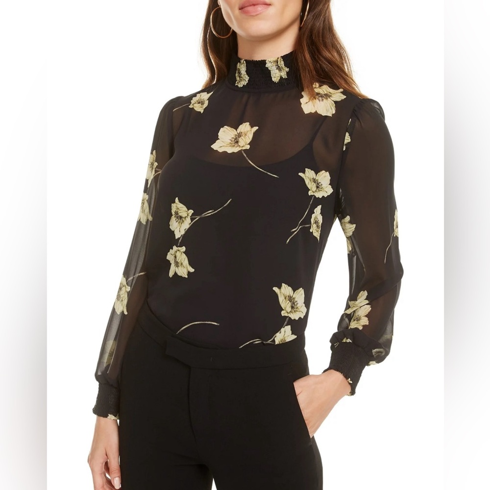 Bar III Smocked Chiffon Blouse NWT Size L